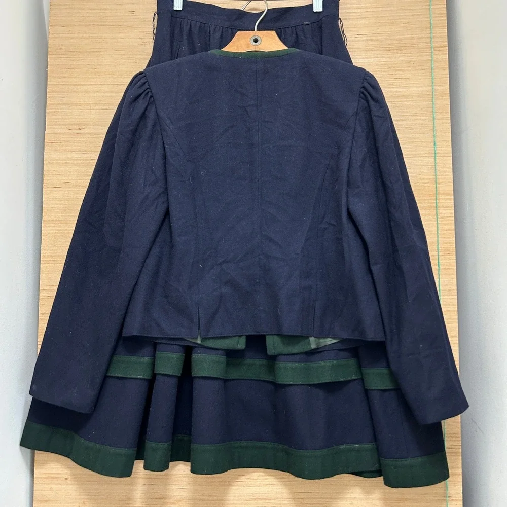 Josef Leichtfried Loden Frey Austrian Wool Skirt Suit Navy Green Trachten 40
